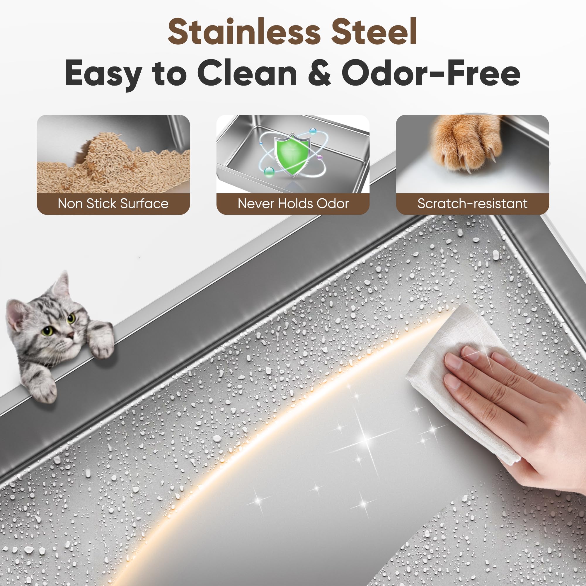 16'' High Sides Stainless Steel Litter Box With Lid, Xl Xxl Extra Large Enclosed Metal Litter Box For Big Cats & Kitty, Never Ab